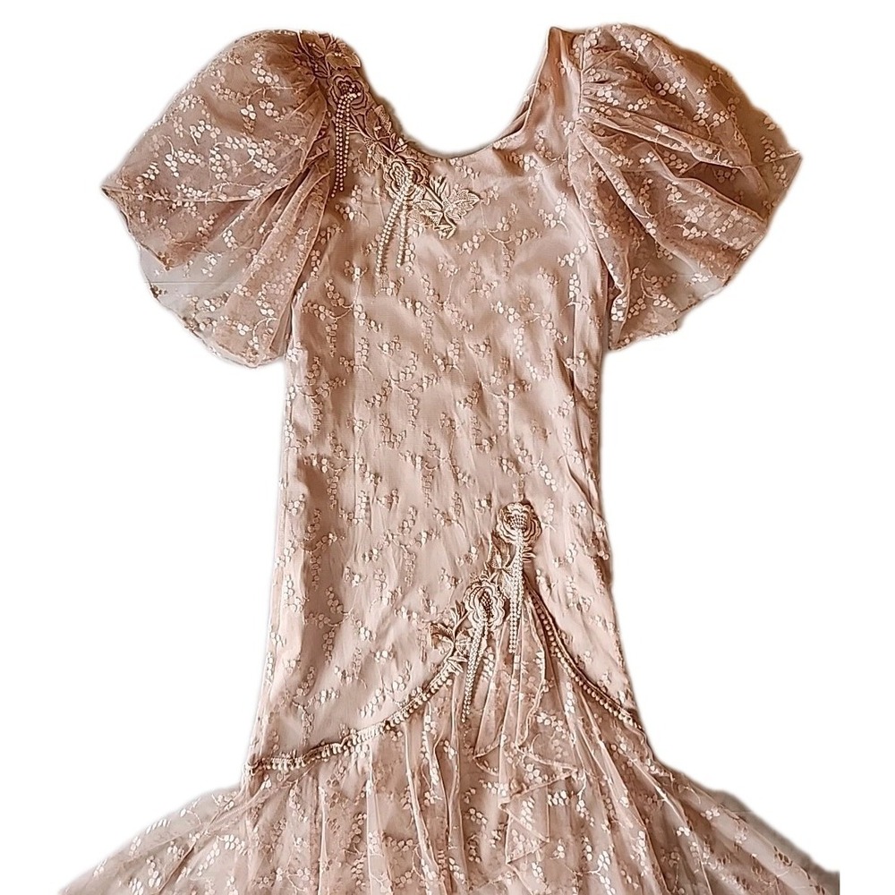 Vintage Lorrie Kabala Victorian Dress Sz S Blush Pearls Romantic Feminine Bridal